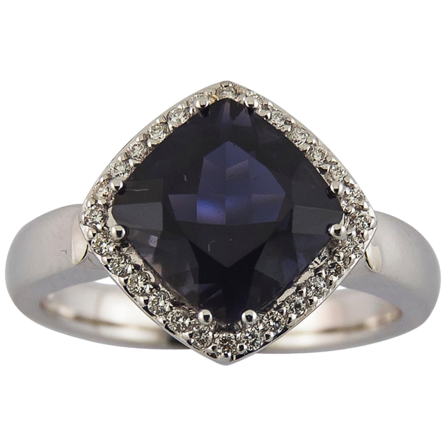 Deep Blue Iolite Diamond Gold Ring