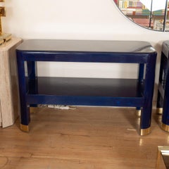 Deep blue lacquered goatskin console