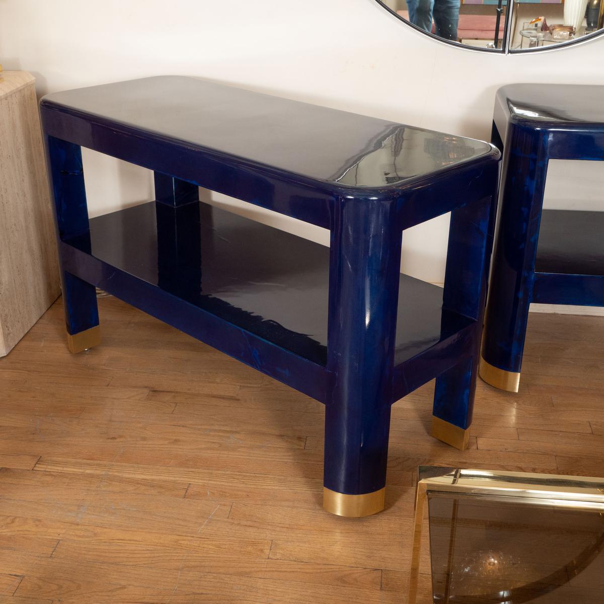 Mid-Century Modern Deep blue lacquered goatskin console For Sale