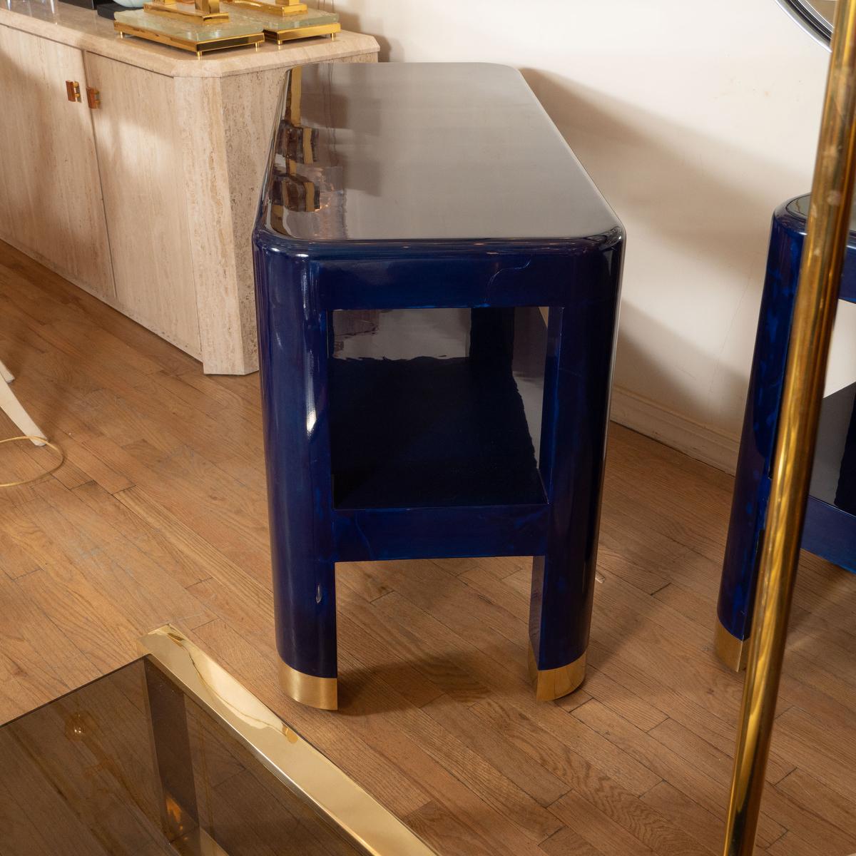 American Deep blue lacquered goatskin console For Sale