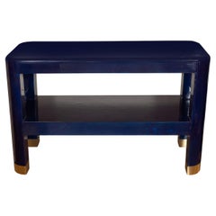 Deep blue lacquered goatskin console