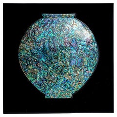 Deep Blue Mother of Pearl Moon Jar Painting, Moonlight No.86