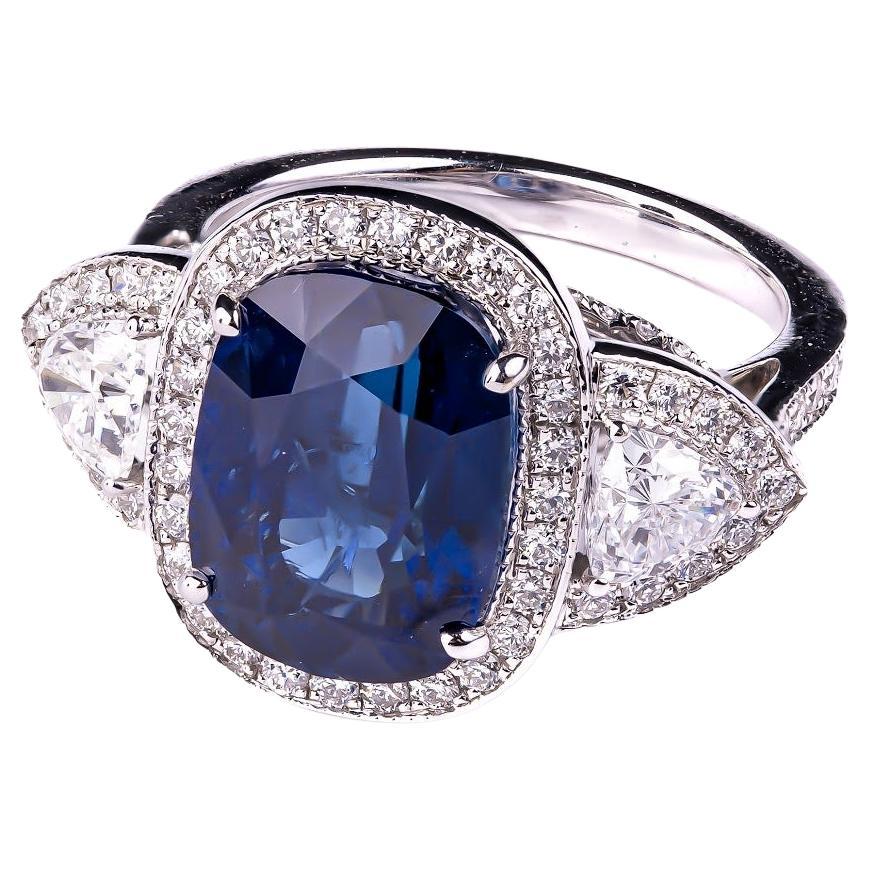 Deep Blue Natural Sapphire and Diamond Ring For Sale