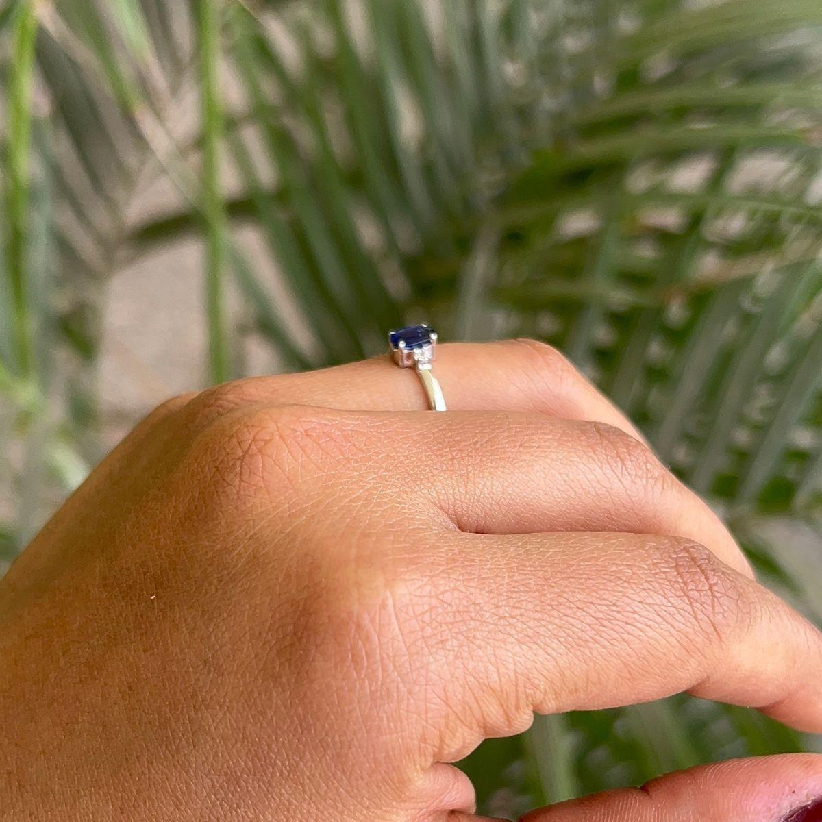 For Sale:  Deep Blue Oval Sapphire & Zirconia Everyday Ring for Her in 925 Silver Certified 6
