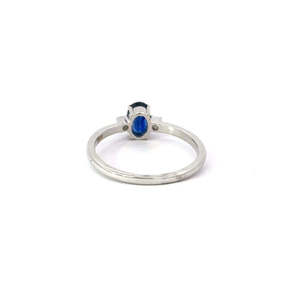 For Sale:  Deep Blue Oval Sapphire & Zirconia Everyday Ring for Her in 925 Silver Certified 7