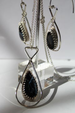 Dark Blue Pietersite Necklace and Earrings Set