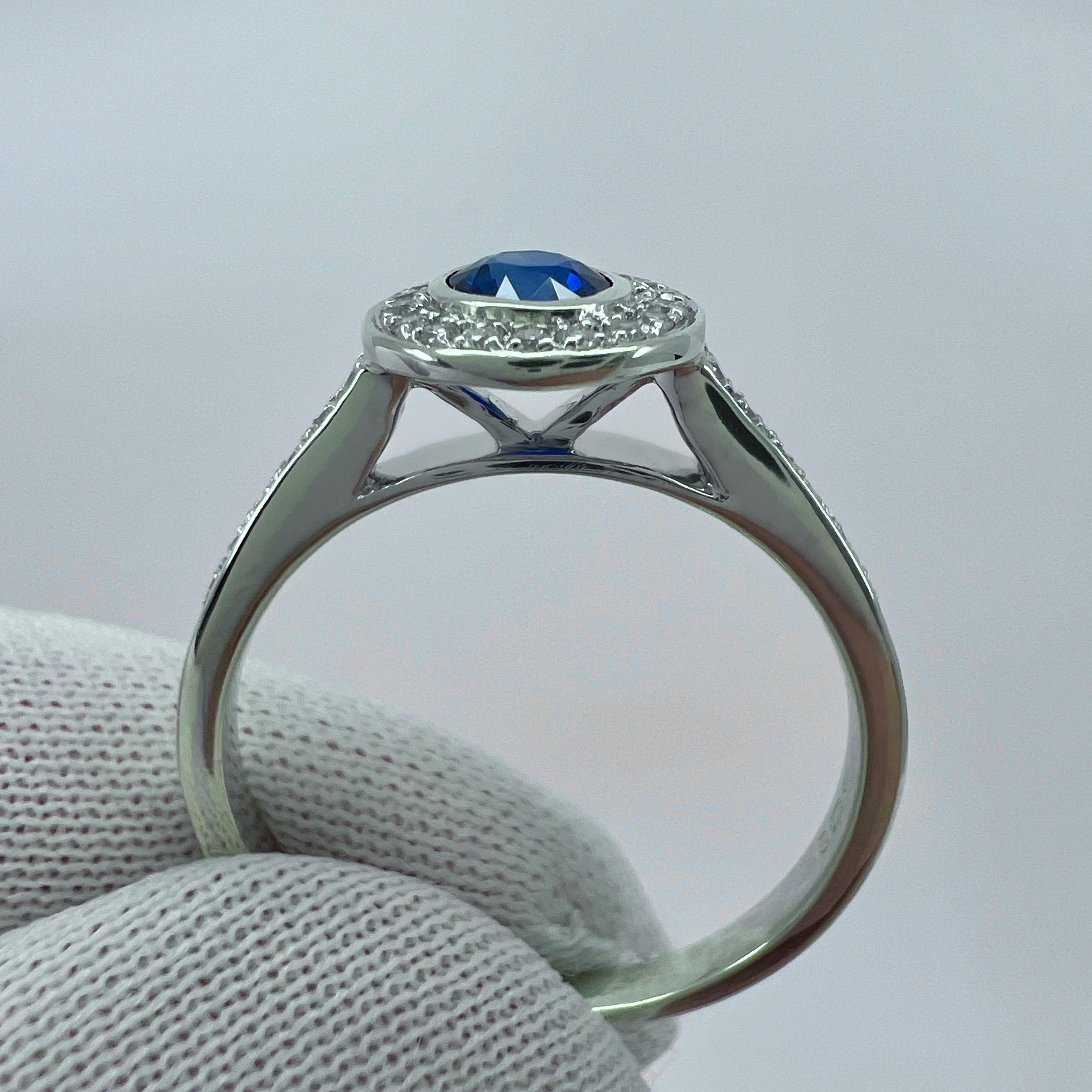 Deep Blue Round Cut Ceylon Sapphire Diamond White Gold Halo Cocktail Ring 1