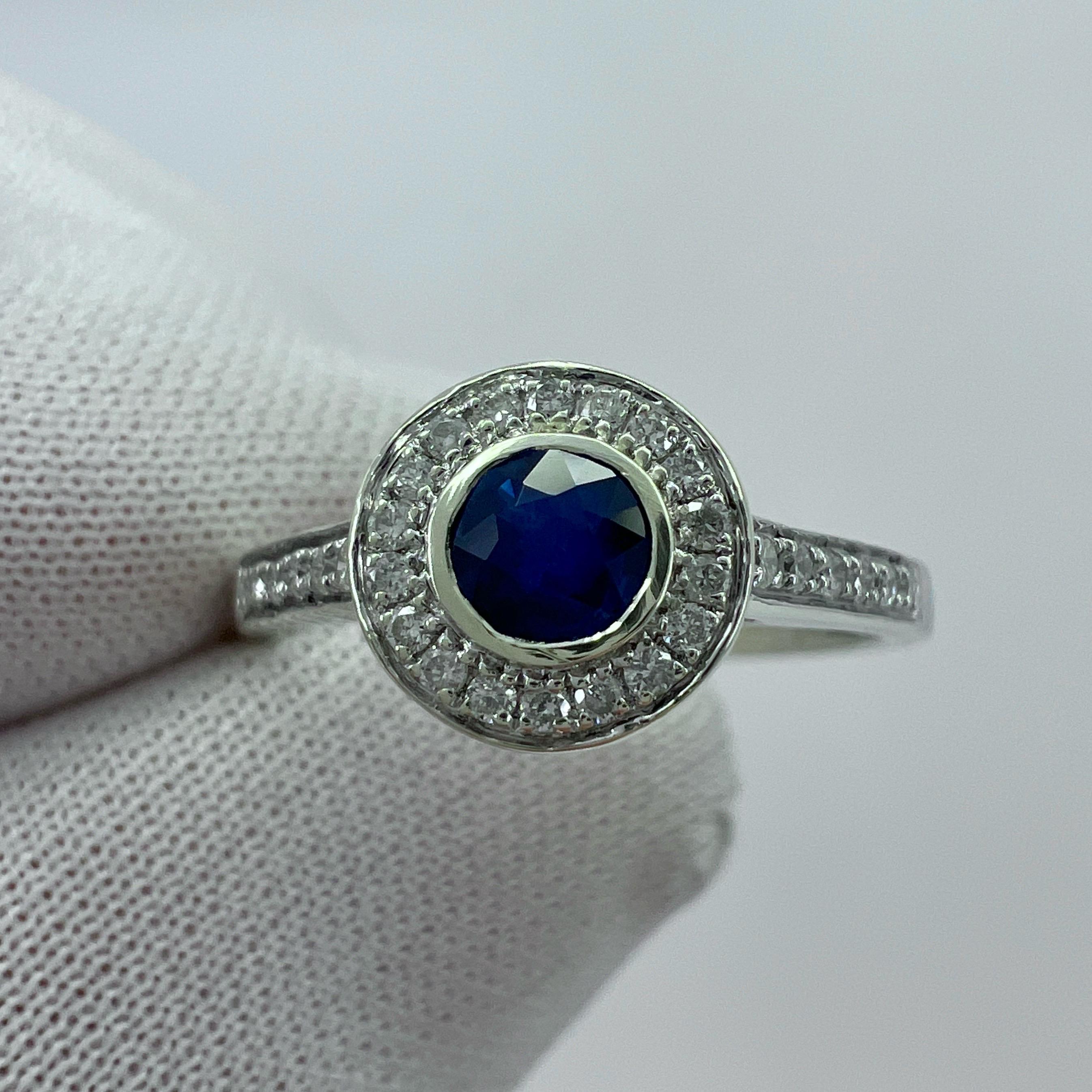 Deep Blue Round Cut Ceylon Sapphire Diamond White Gold Halo Cocktail Ring 3
