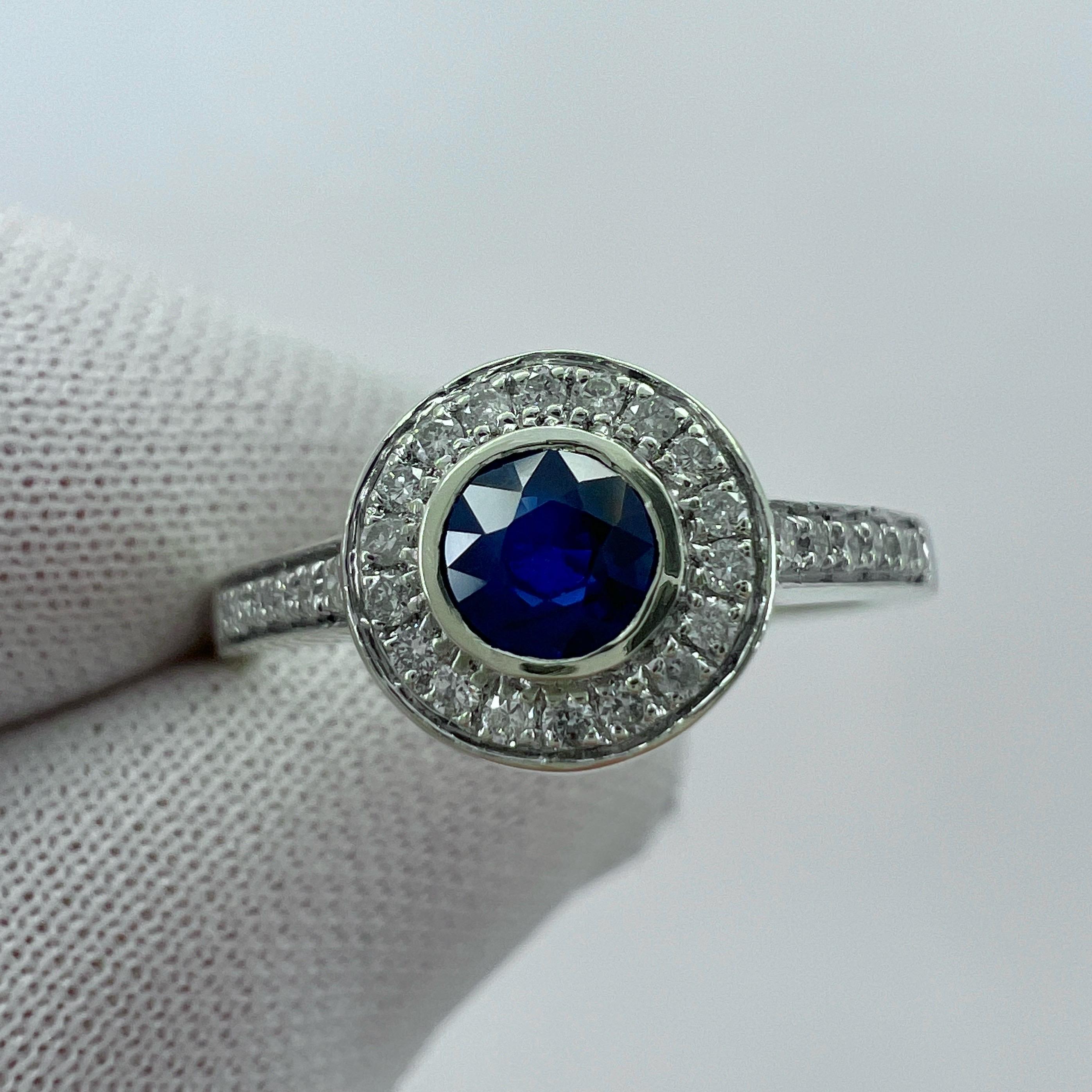 Deep Blue Round Cut Ceylon Sapphire Diamond White Gold Halo Cocktail Ring 4