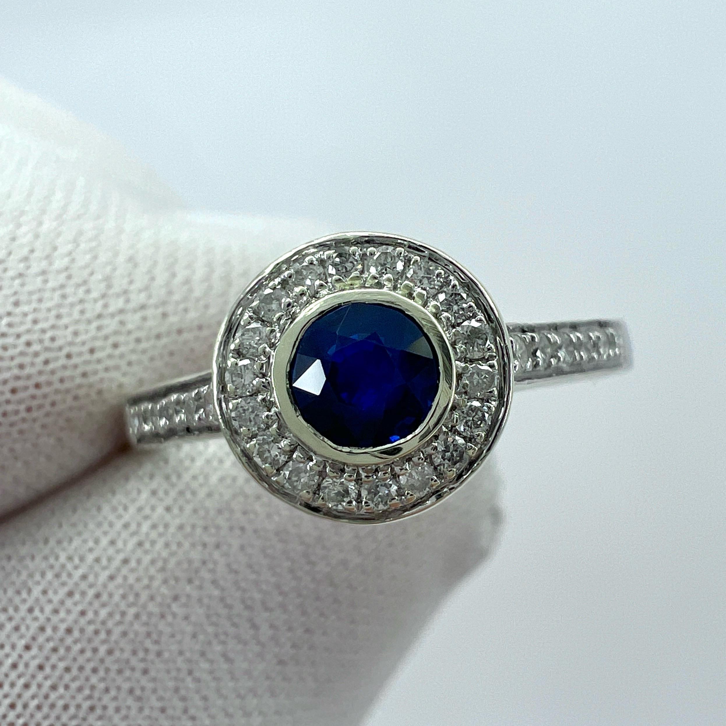 Deep Blue Round Cut Ceylon Sapphire Diamond White Gold Halo Cocktail Ring 5