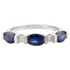 Bague en or blanc 14k avec saphir bleu profond et diamant Cadeau pour elle