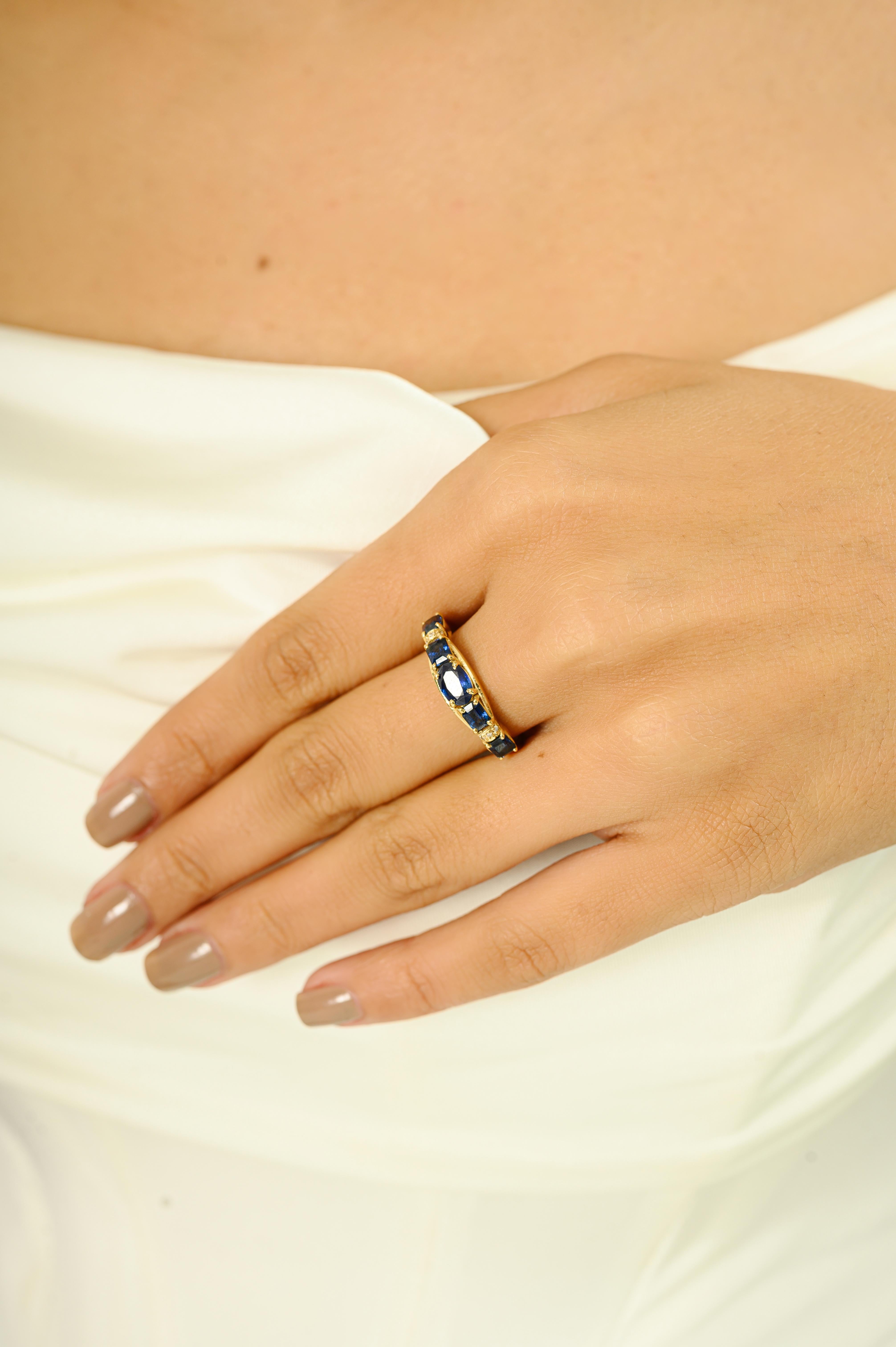in vendita:  Anello a mezza fascia con zaffiro blu profondo e diamante, regalo per lei in oro giallo 14k 4