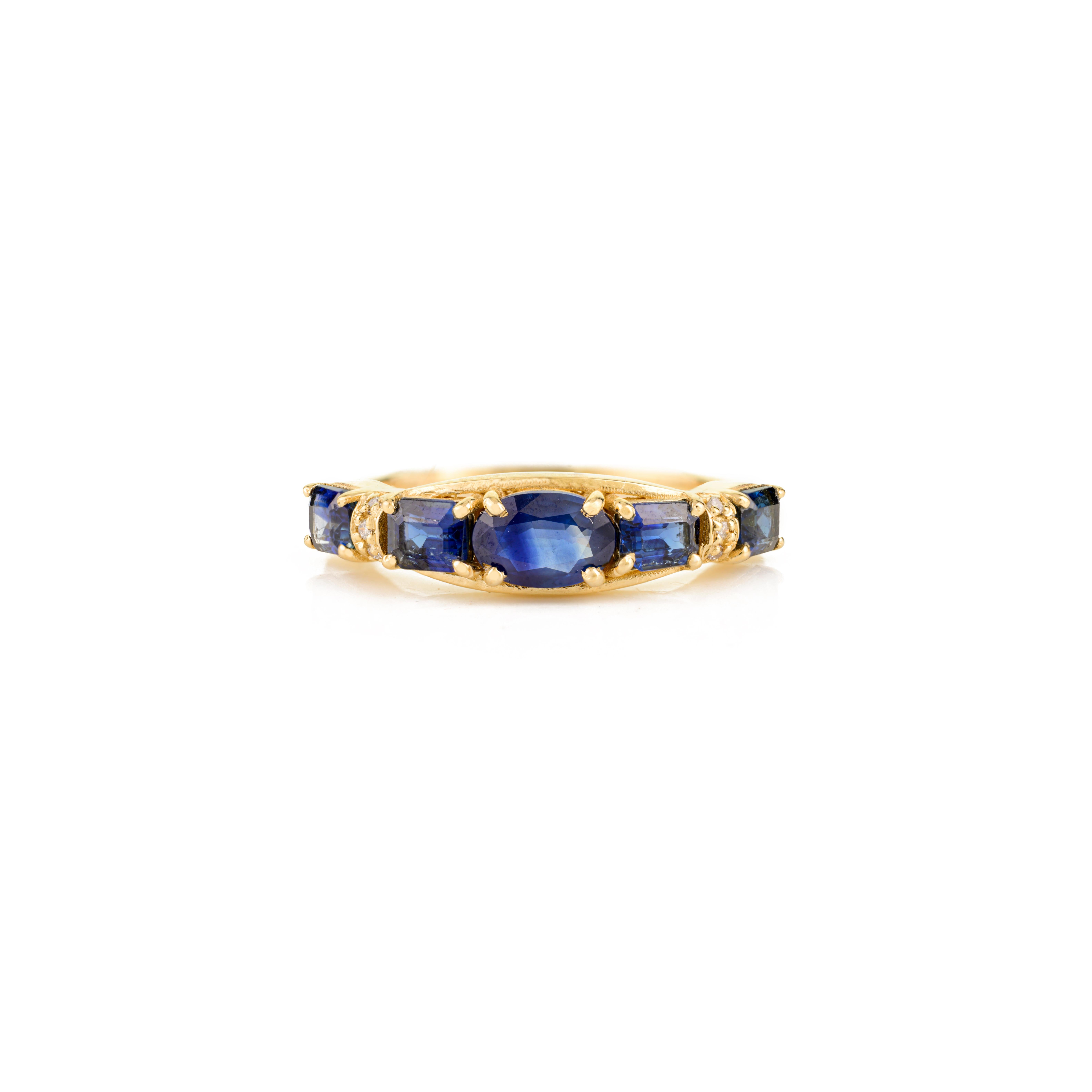 in vendita:  Anello a mezza fascia con zaffiro blu profondo e diamante, regalo per lei in oro giallo 14k 9
