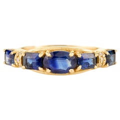 Deep Blue Sapphire & Diamond Half Band Ring Gift for Her in 14k Yellow Gold