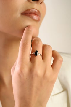 Deep Blue Sapphire & Diamond Navette Ring 1.15ct in 14K White Gold Fine Jewelry