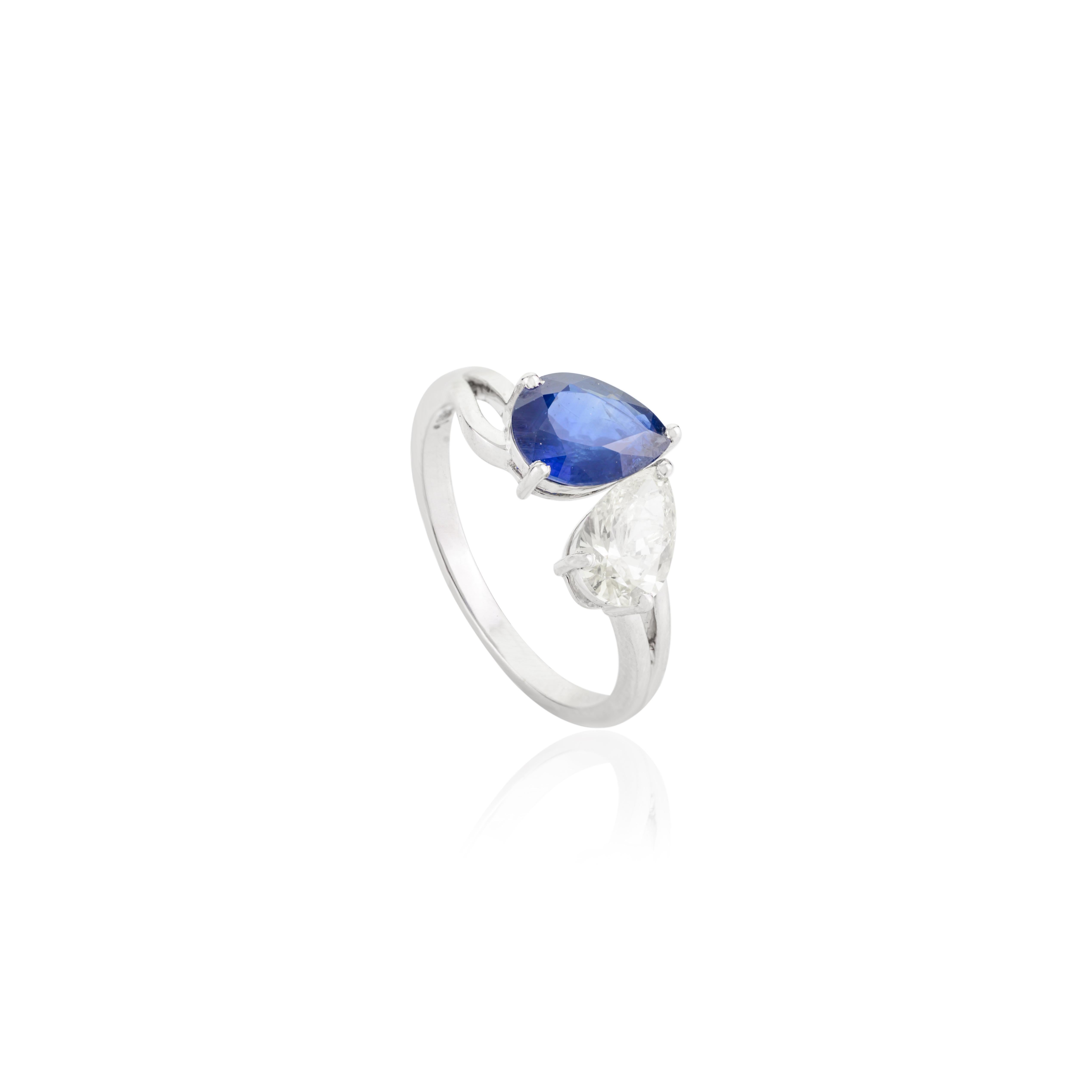 For Sale:  Deep Blue Sapphire Diamond Toi et Moi Ring for Girlfriend in 18k White Gold 3