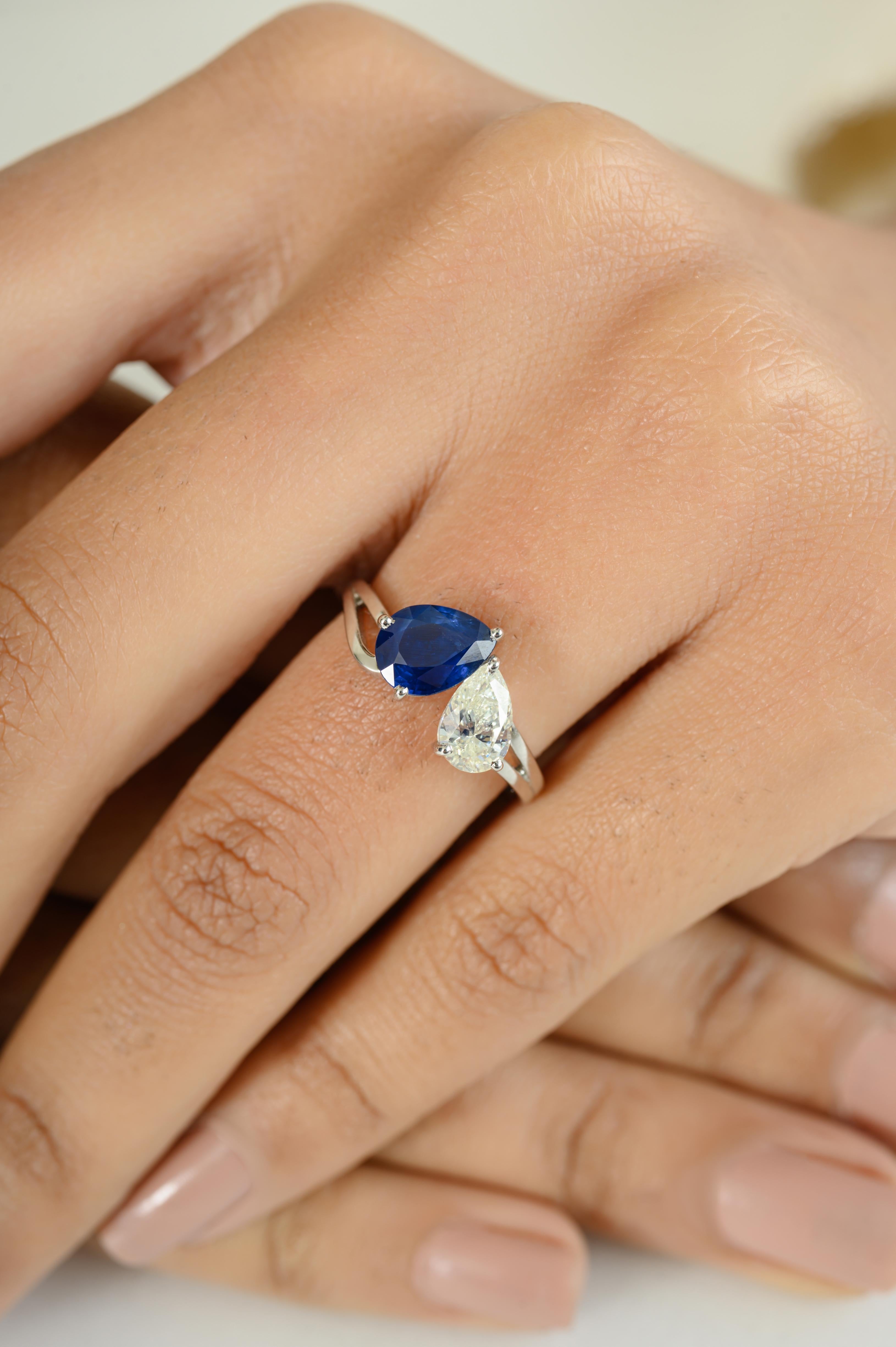 For Sale:  Deep Blue Sapphire Diamond Toi et Moi Ring for Girlfriend in 18k White Gold 4