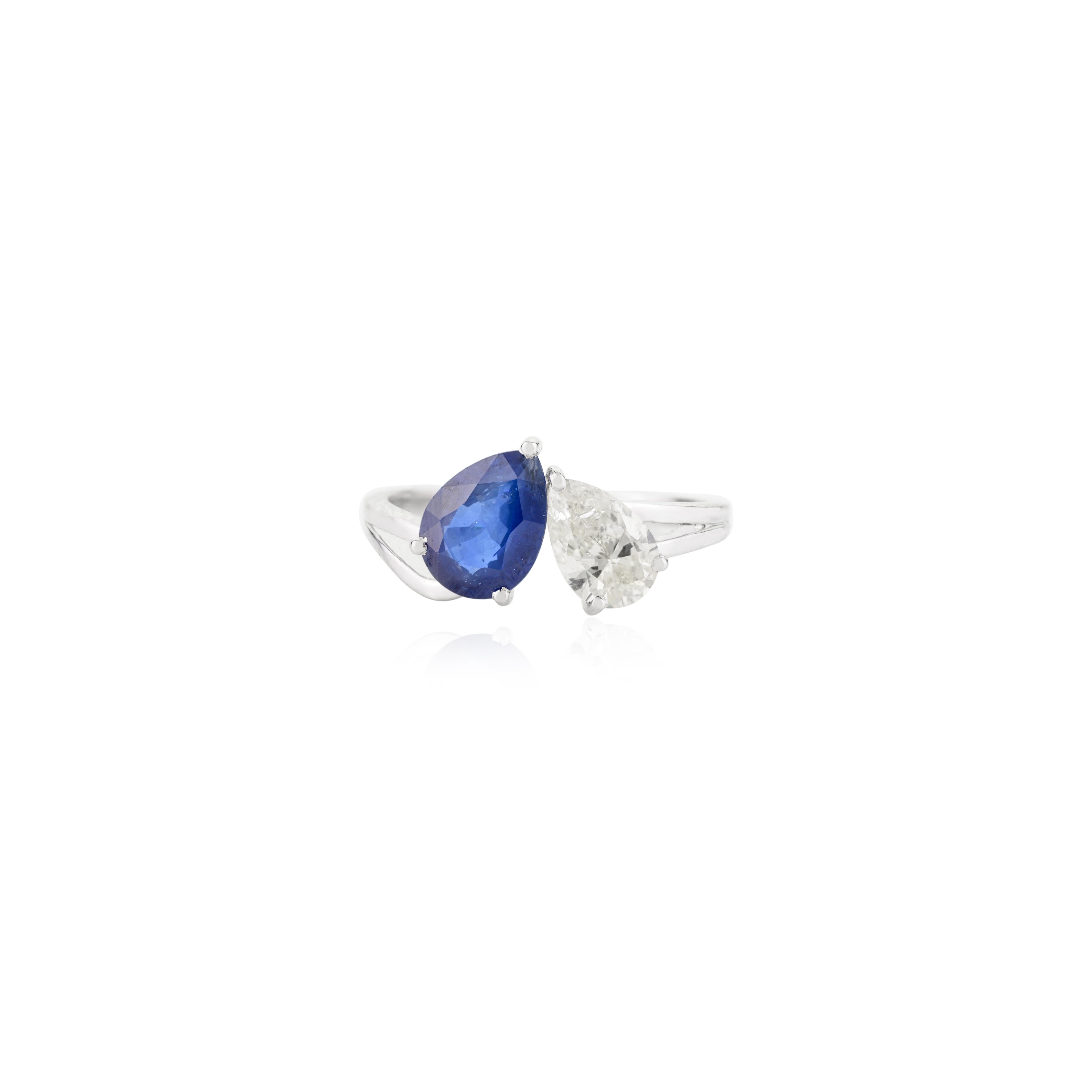 For Sale:  Deep Blue Sapphire Diamond Toi et Moi Ring for Girlfriend in 18k White Gold 7