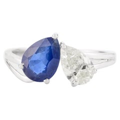Toi et Moi-Ring mit tiefblauem Saphir und Diamant für Freundin aus 18 Karat Weißgold