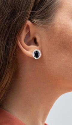 Deep Blue Sapphire Earrings Diamonds 3.3 Carats 14K Yellow Gold