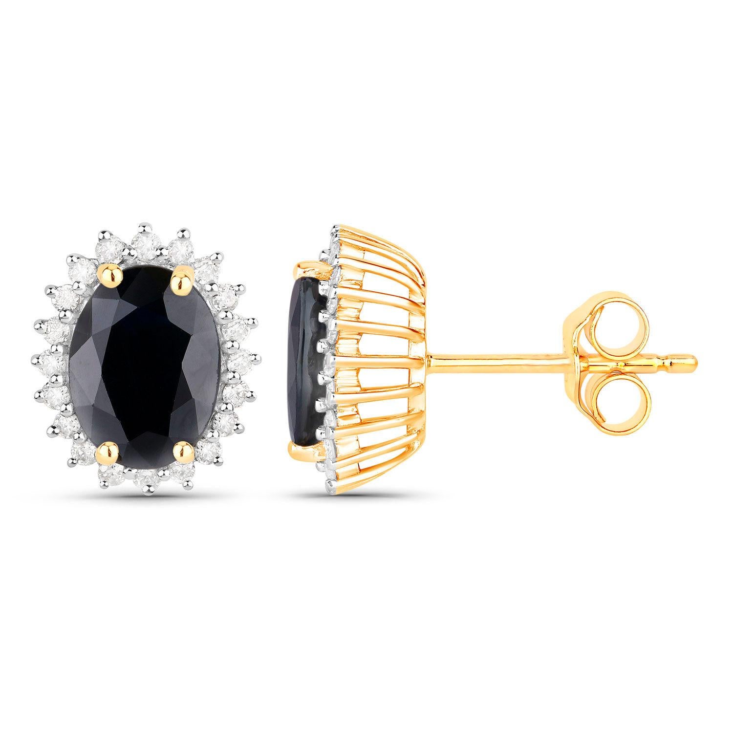 Contemporain Boucles d'oreilles saphir bleu profond Diamants 3,3 carats Or jaune 14K en vente