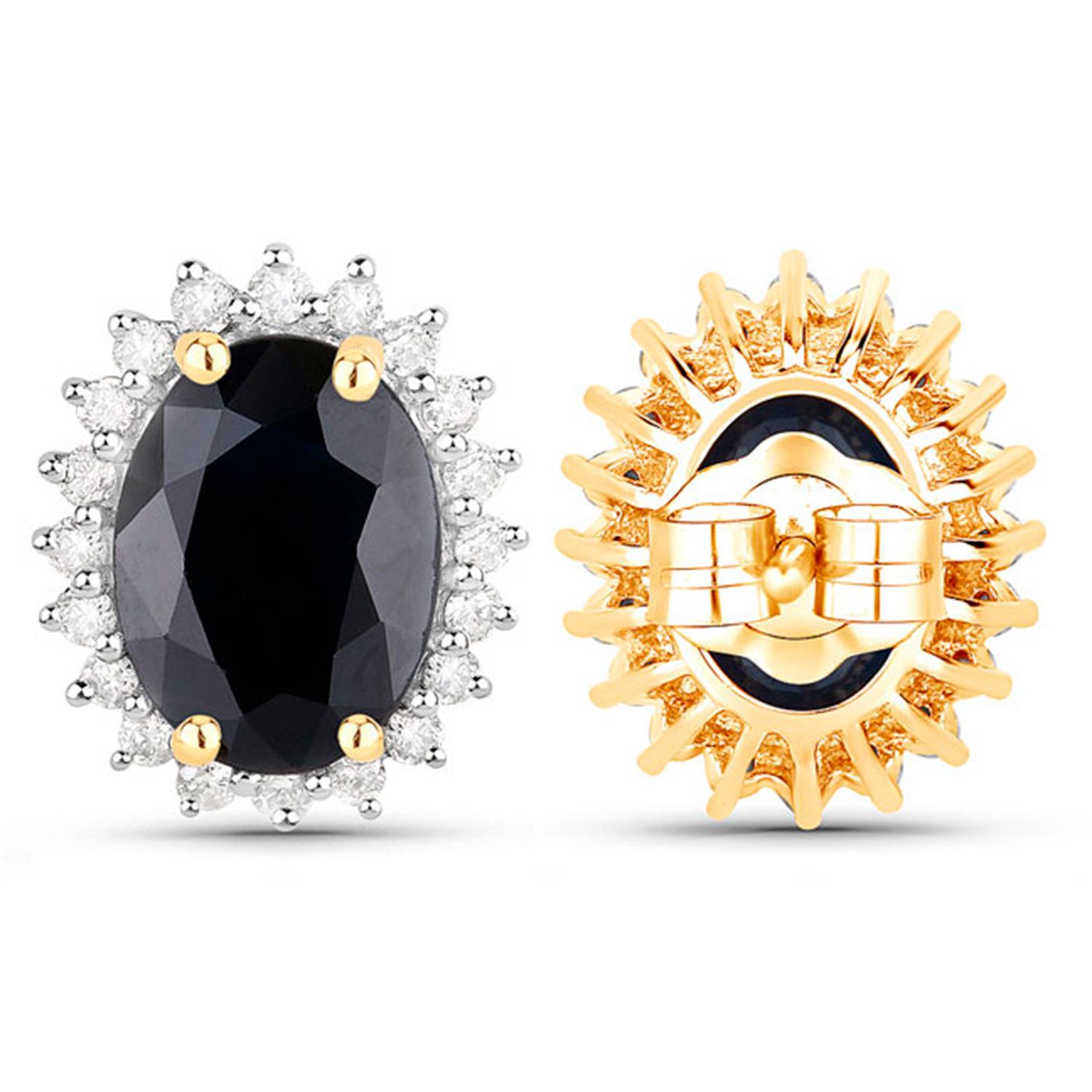 Boucles d'oreilles saphir bleu profond Diamants 3,3 carats Or jaune 14K Excellent état - En vente à Punta Gorda, FL