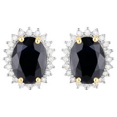 Deep Blue Sapphire Earrings Diamonds 3.3 Carats 14K Yellow Gold