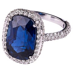 Deep Blue Sapphire Ring with Pavé Diamond