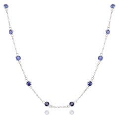 Collar de cadena con estación de zafiro azul profundo para novia en oro blanco macizo de 14 quilates