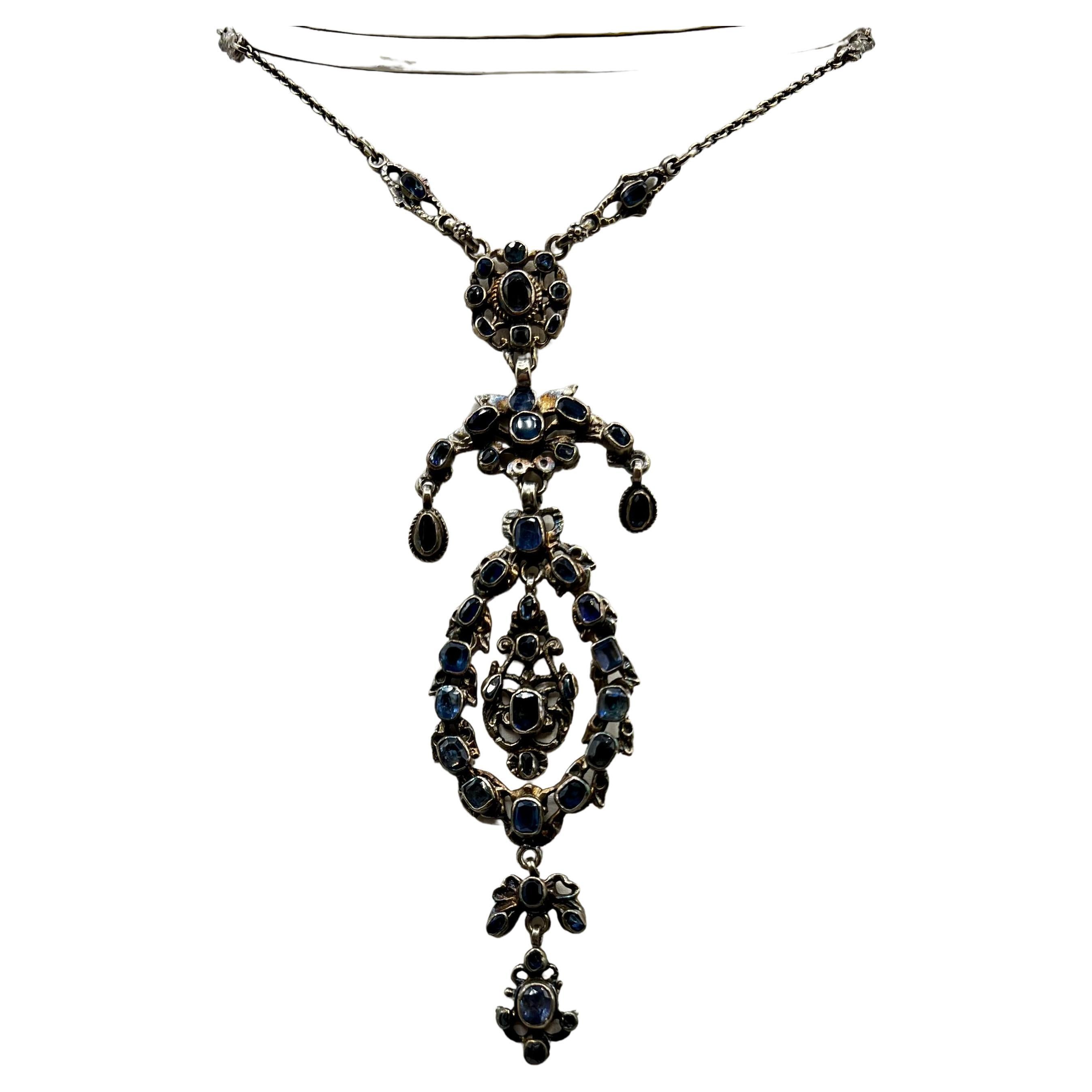 Late Victorian Sparkling Paste Sterling Silver Swag Necklace For Sale