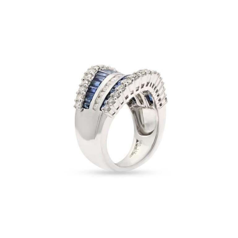 For Sale:  Deep Blue Sapphires Diamond Wedding Band Ring in 14k Solid White Gold 3