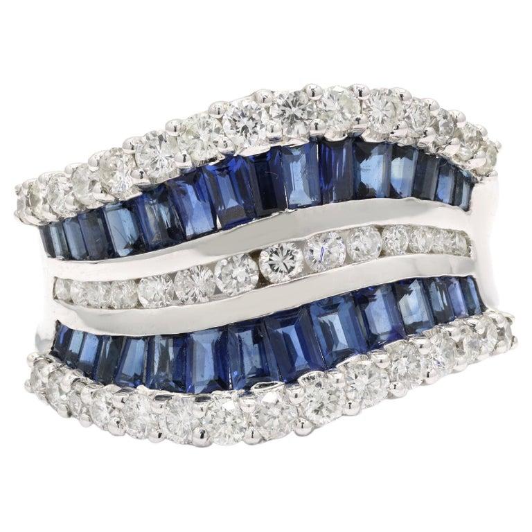For Sale:  Deep Blue Sapphires Diamond Wedding Band Ring in 14k Solid White Gold 9