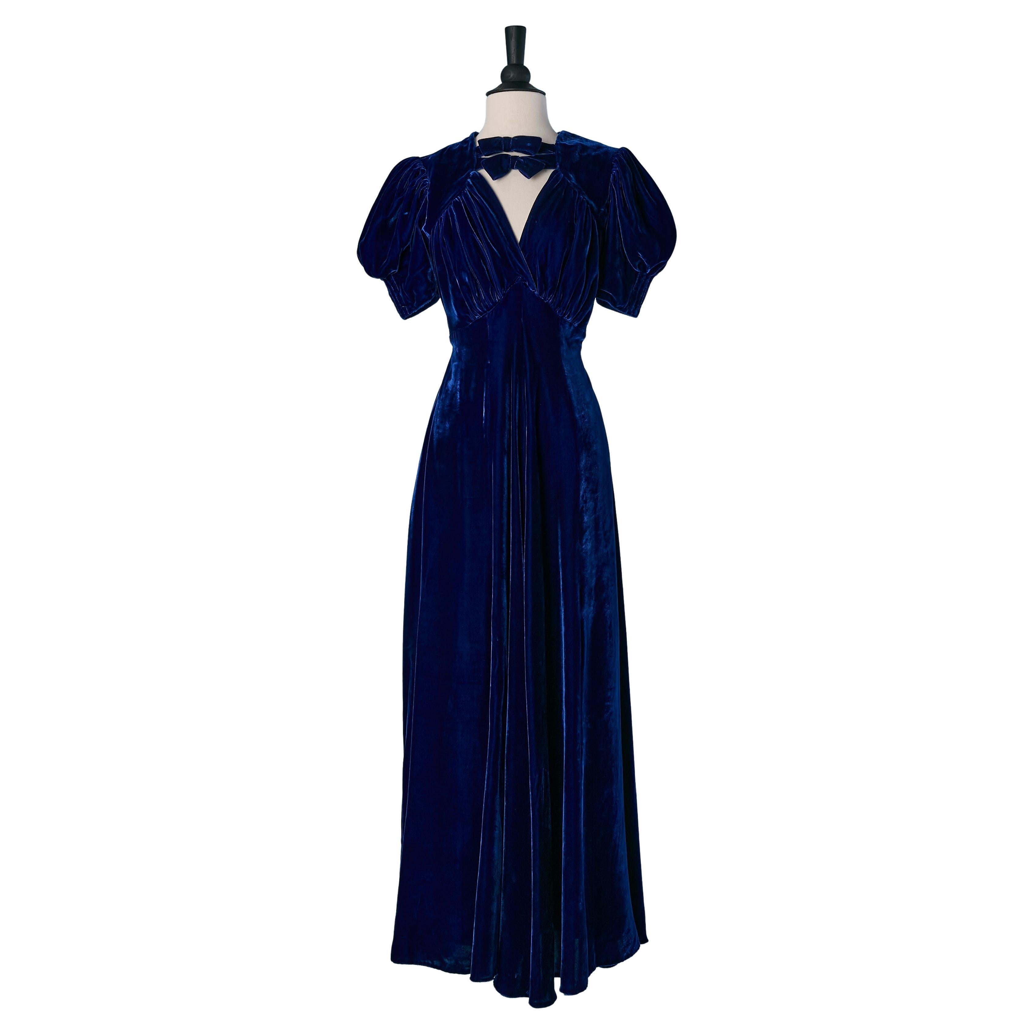 Robe Lounge En Velours Devoré Bleu Nuit Oscar De La Renta - Taille M - Vintage (Neuve Sans étiquettes)