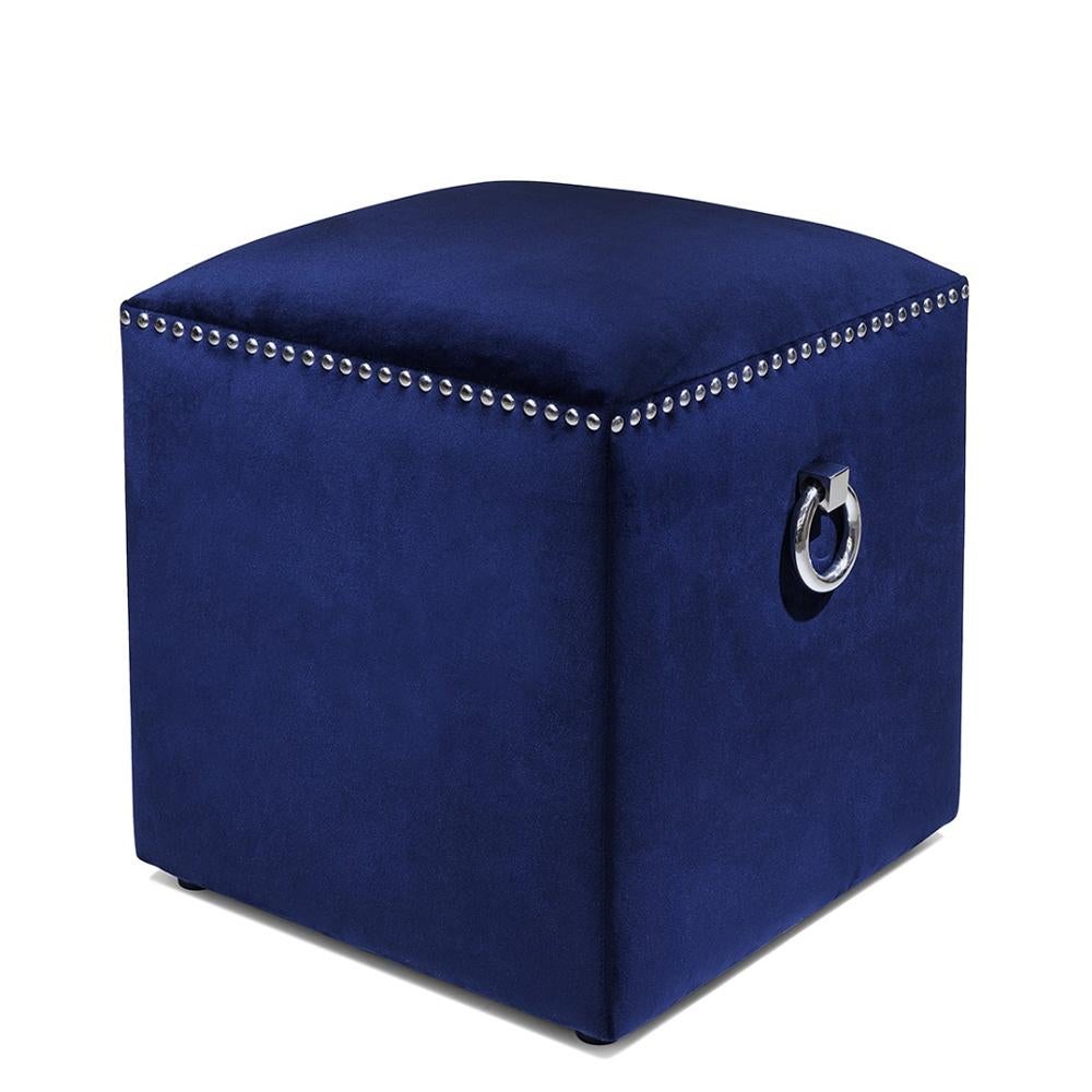 Tabouret bleu foncé avec tissu en velours bleu Neuf - En vente à Paris, FR