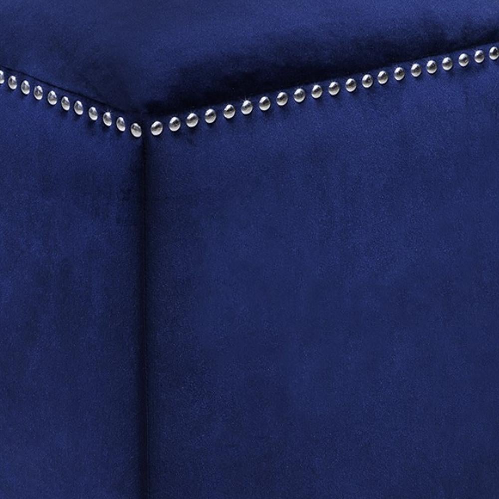Velours Tabouret bleu foncé avec tissu en velours bleu en vente