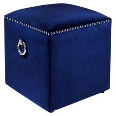 Deep Blue Stool with Blue Velvet Fabric