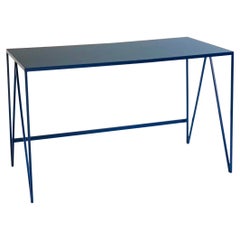 Deep Blue Study Desk with Natural Linoleum Table Top, Customizable