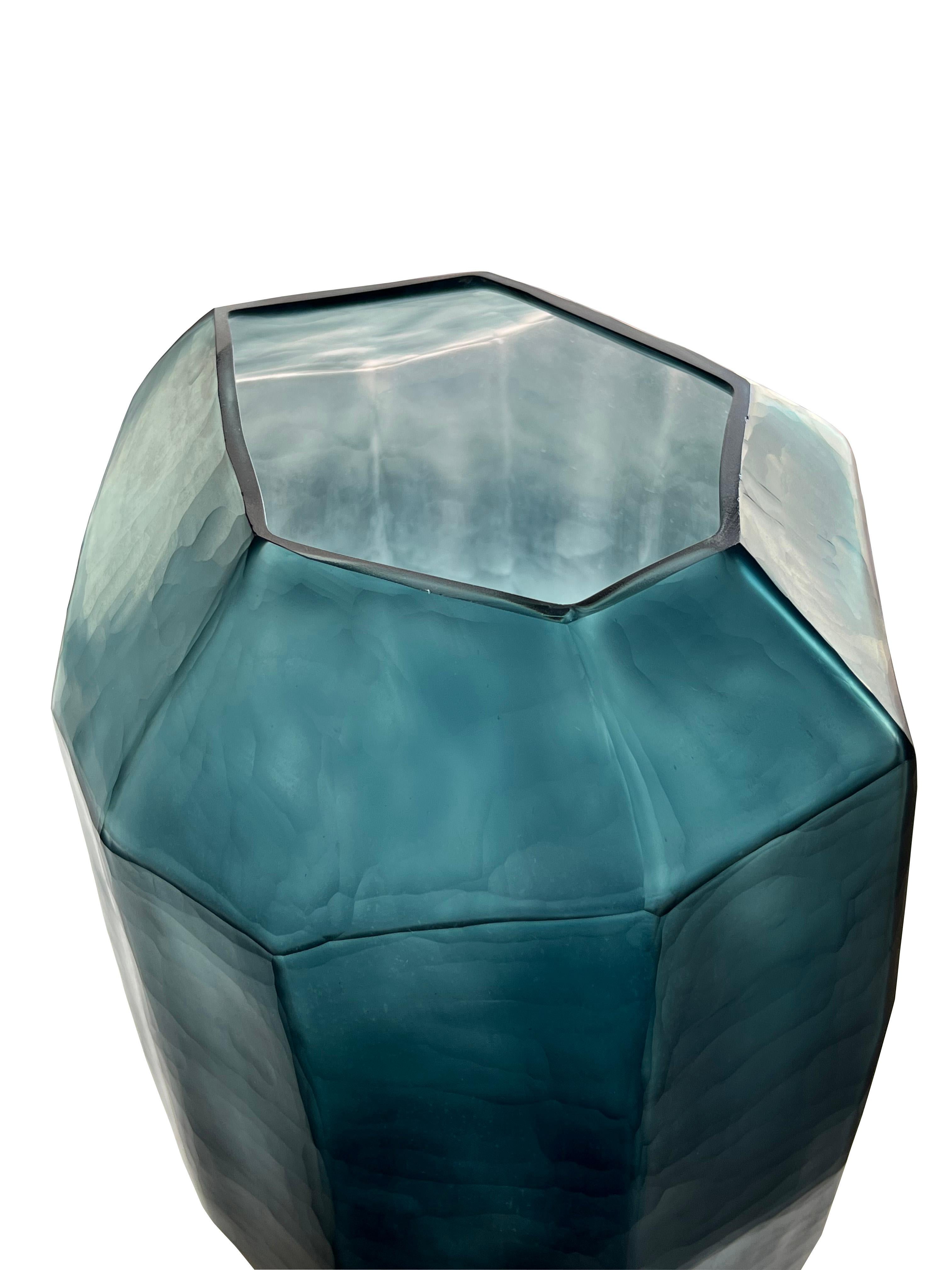 Romanian Deep Blue Tall Glass Vase, Romania, Contemporary