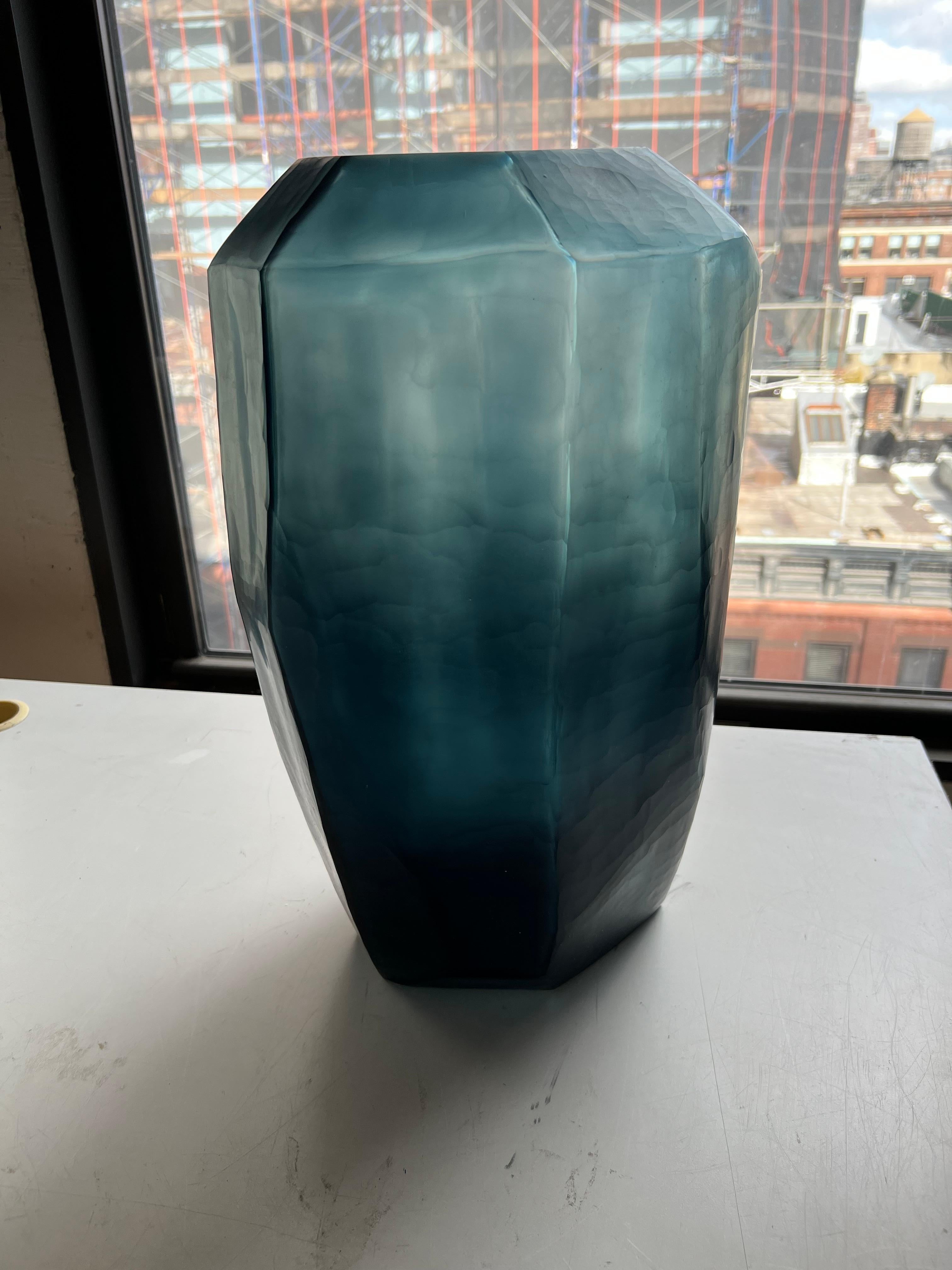Deep Blue Tall Glass Vase, Romania, Contemporary In New Condition In New York, NY