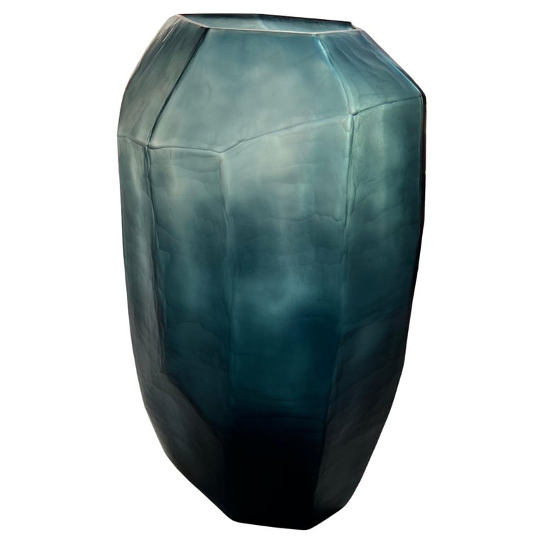 Deep Blue Tall Glass Vase, Romania, Contemporary at 1stDibs