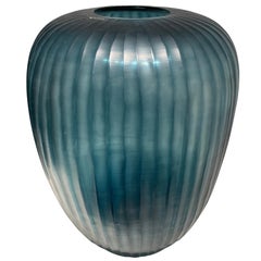 Deep Blue Tall Vertical Rib Vase, Romania, Contemporary