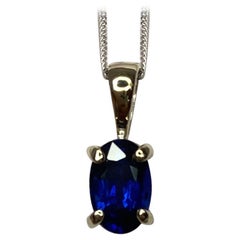 Deep Blue Thai Sapphire 1.00 Carat Oval Cut 18 Karat Gold Solitaire Pendant