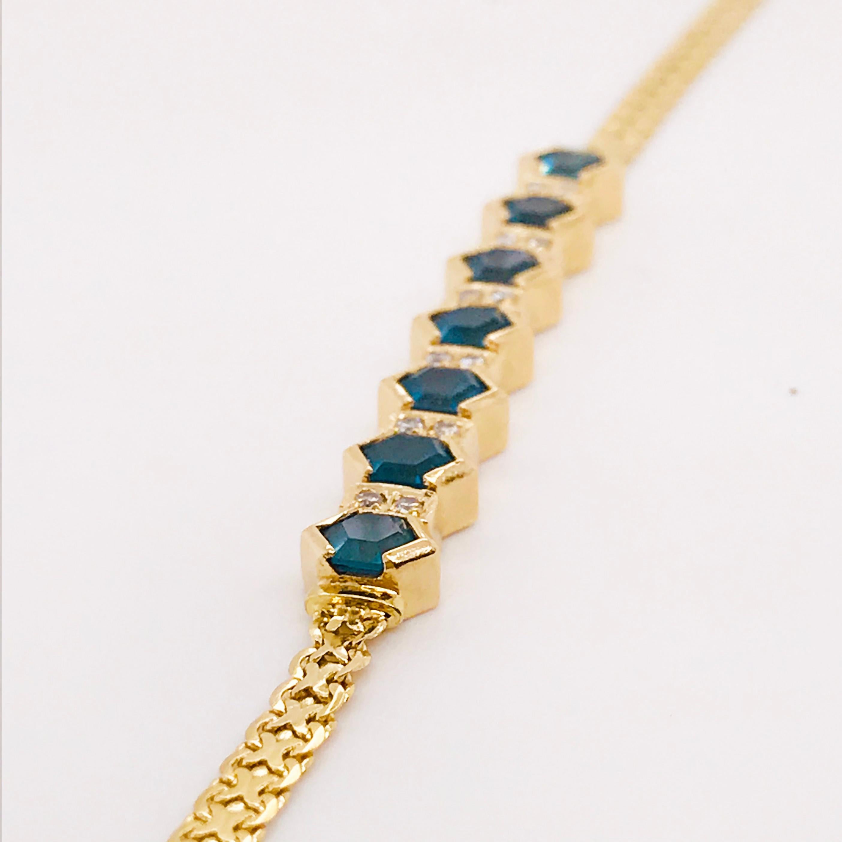 Deep Blue Tourmaline and White Diamond Bracelet in 14 Karat Yellow Gold 1