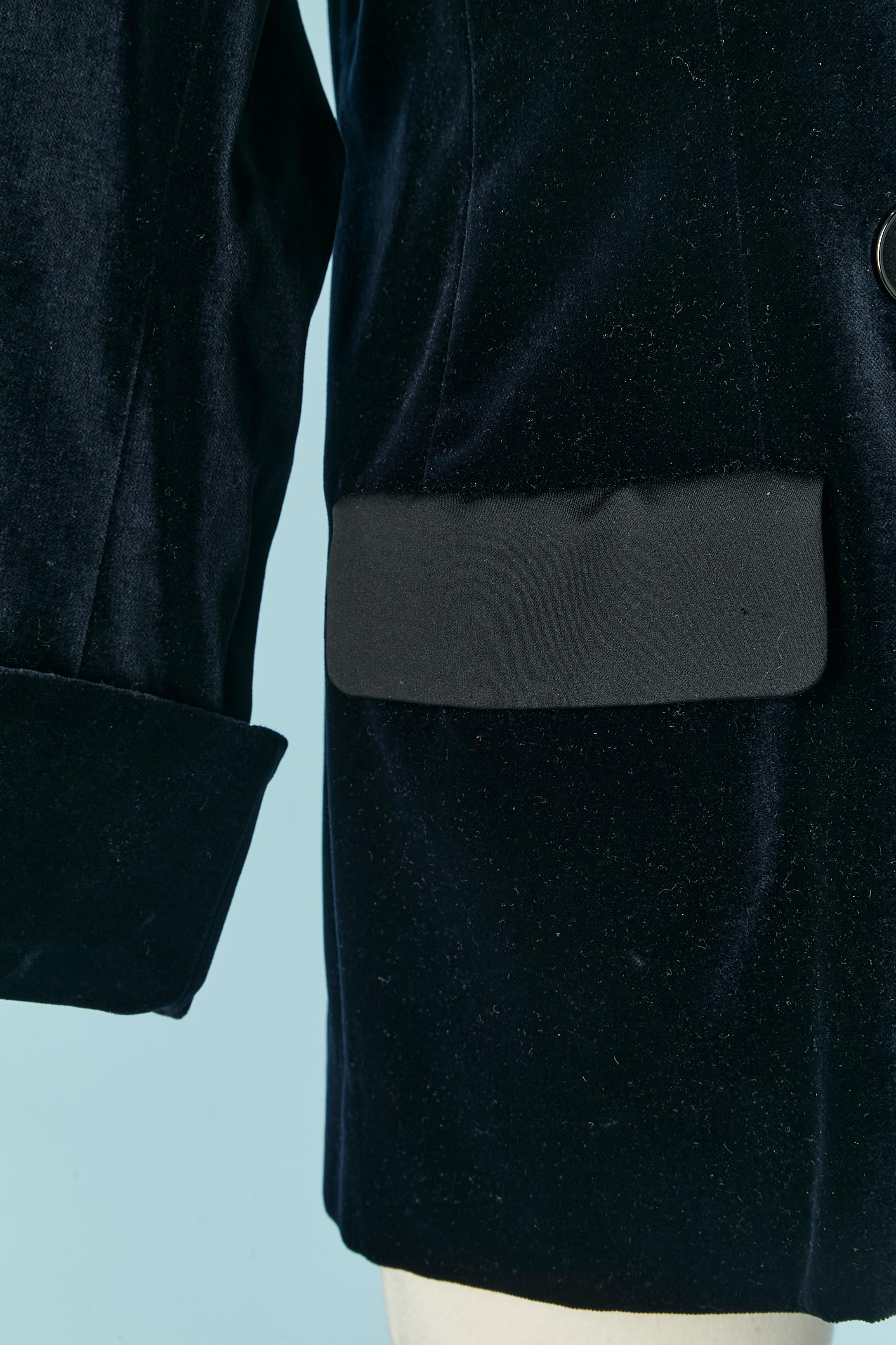 Tiefblaue doppelreihige Samt-Smokingjacke Yves Saint Laurent Rive Gauche Damen im Angebot