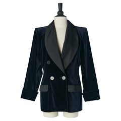 Deep blue velvet double breasted tuxedo jacket Yves Saint Laurent Rive Gauche