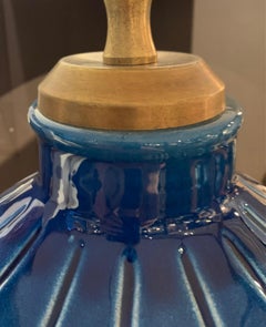 Paire de lampes de bureau à rayures verticales bleu profond et blanc, Italie, années 1970