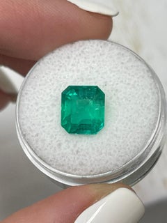 Deep Bluish 2.63 Carat Emerald Cut Chivor Colombian Emerald Gem - May Birthstone