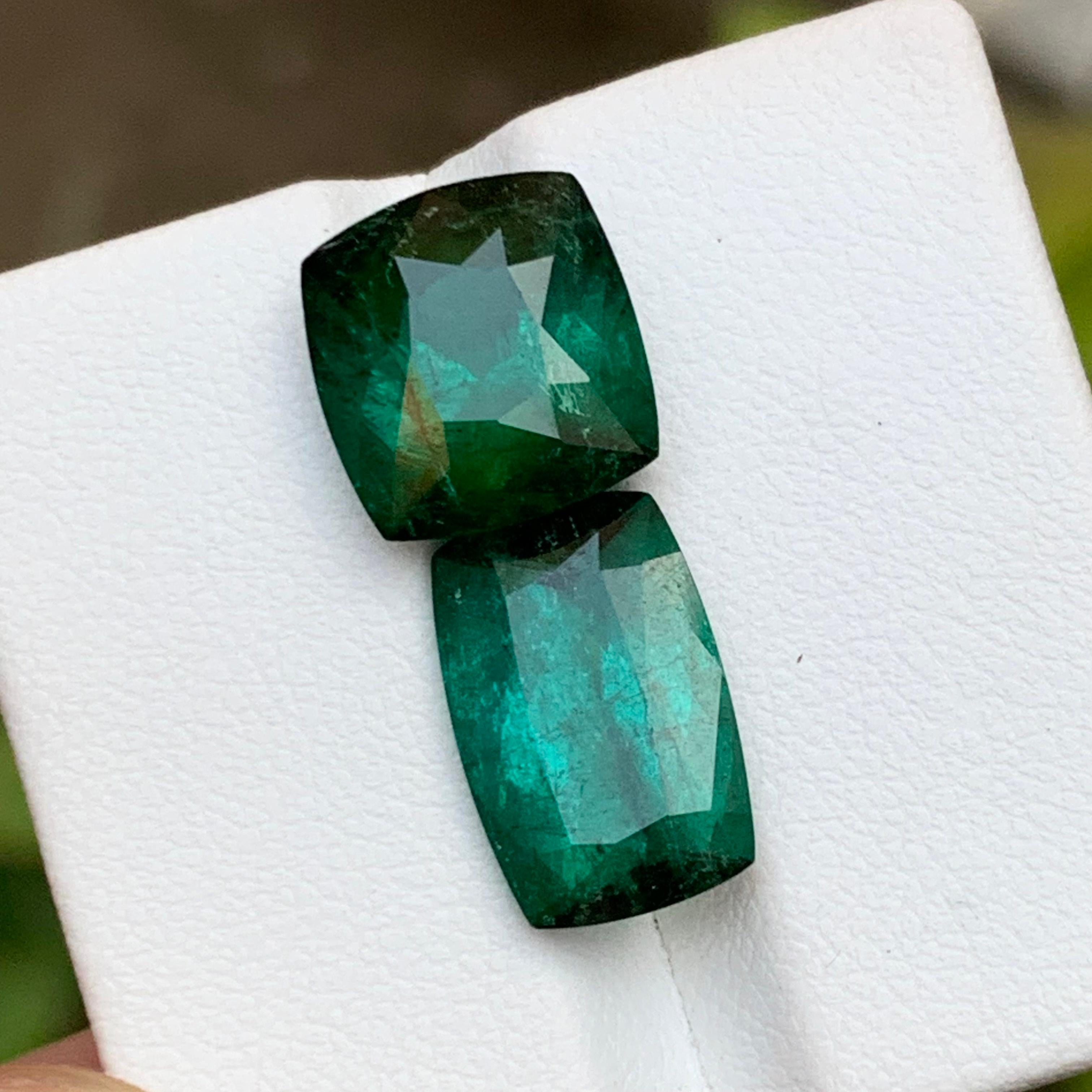 Deep Rich Bluish Green Natural Tourmaline Loose Gemstones Set From Kunar, Afghanistan!!

💎 GEMSTONE TYPE: Tourmaline
⚖️ WEIGHT: 10.75 Carats
🪚 SHAPE & CUT: Cushion Cut
📏 SIZE (MM): 
5.55 Ct (10.85 x 10.16 x 7.54)
5.20 Ct (13.25 x 8.60 x 5.91)
🌈