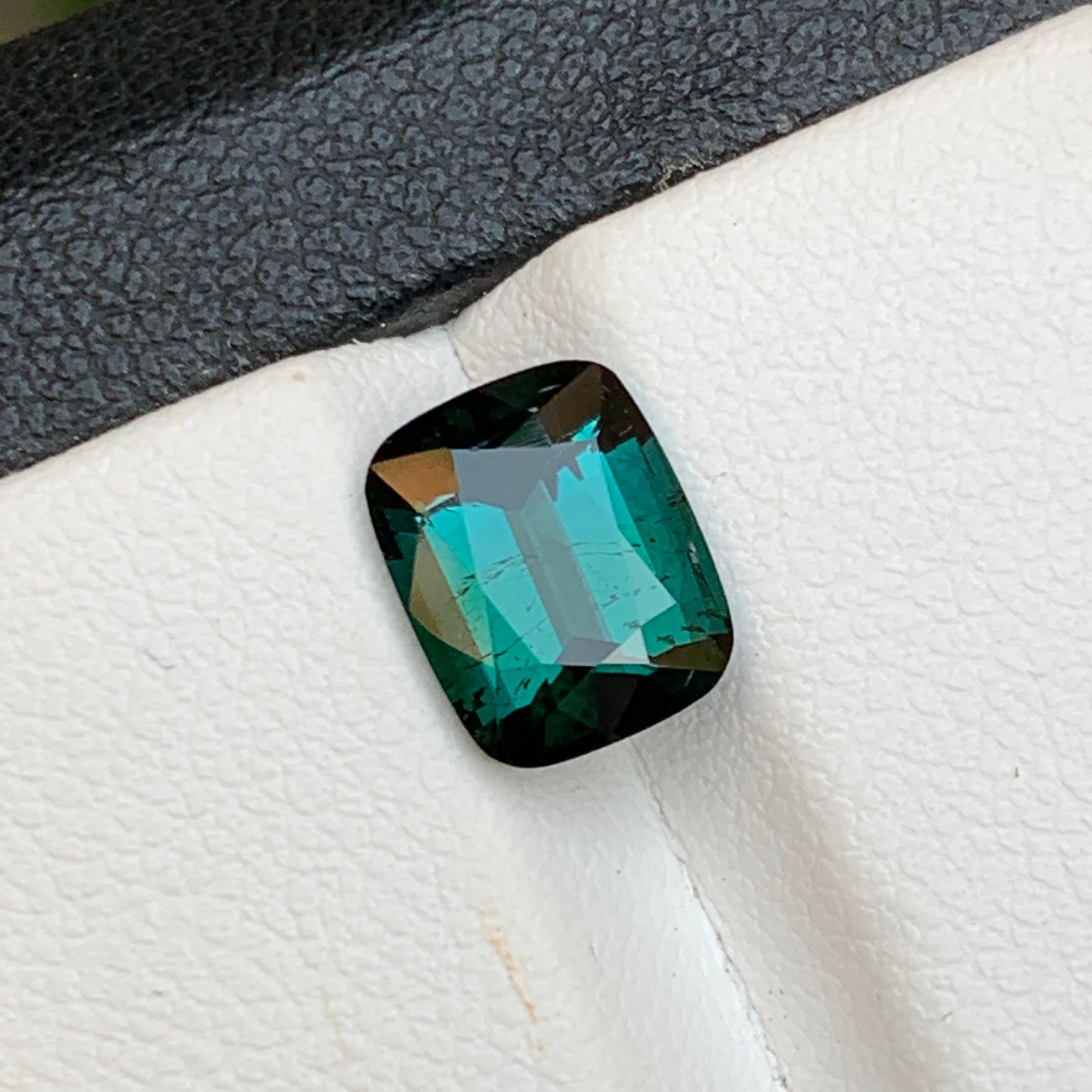 Deep Bluish Green Natural Tourmaline Ring Gemstone 2.35 Ct Cushion Cut-Jewelry For Sale 6