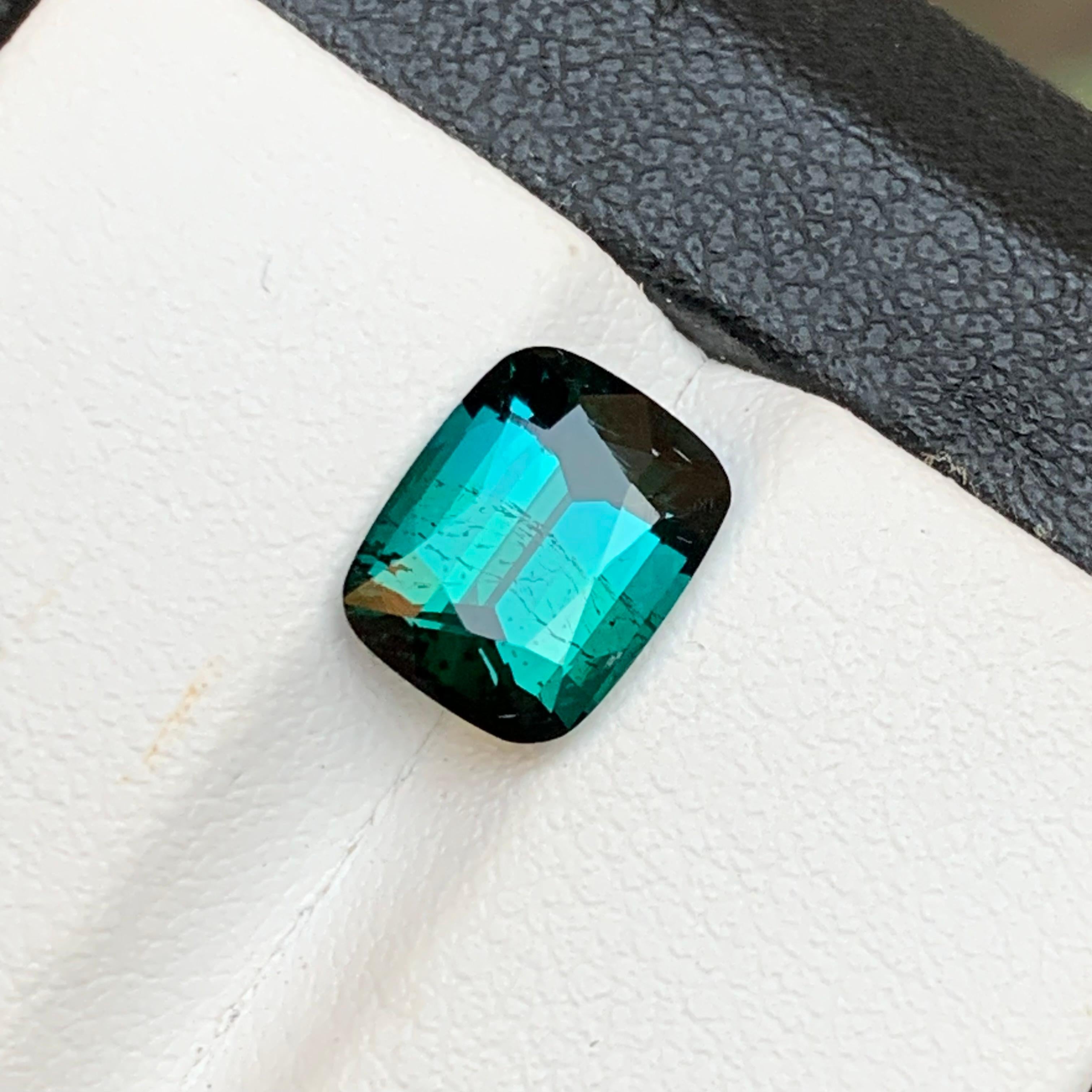 Deep Bluish Green Natural Tourmaline Ring Gemstone 2.35 Ct Cushion Cut-Jewelry For Sale 8
